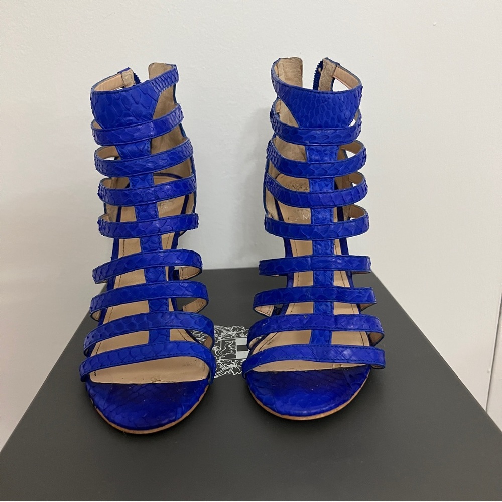 Vince Camuto Blue Kamella Strappy Caged Heels Size 6 Mock Croc Shoes